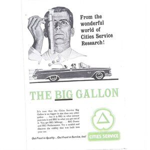Cities Service Big Gallon Gasoline 1960s Vintage Print Ad 9 inch Tall
